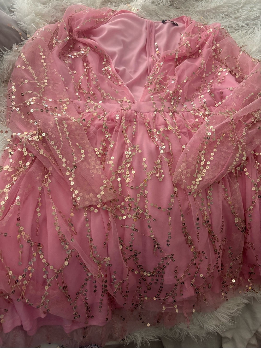 Ladies Pink Sequined Tulle Dress